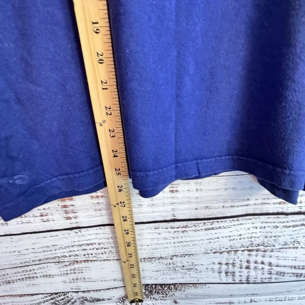 Vintage T-Shirt Oleg Cassini XL Blue 100% Cotton Embroidered Beach Scene